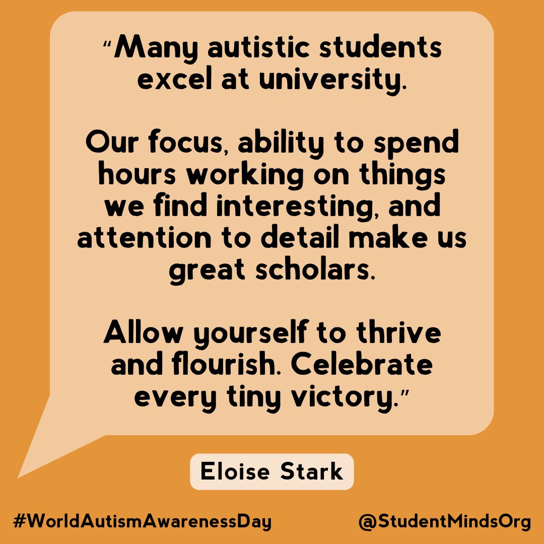 It’s #AutismAwarenessDay, and we wanted to share some advice Eloise has about the challenges of being at university with autism, managing disclosure, and making friends. Read more about her advice: ow.ly/TRiy50R6mKA 🧡

#AutismAwarenessWeek