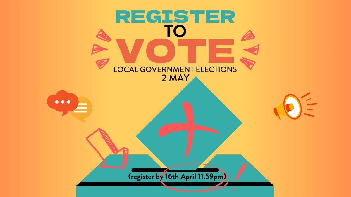 Calling all UK Students, EU and Commonwealth students alike, your vote counts in the local government elections! 🗳️ Register by April 16th, 11:59 PM, to make your voice heard. Register online: buff.ly/48dIwrb '