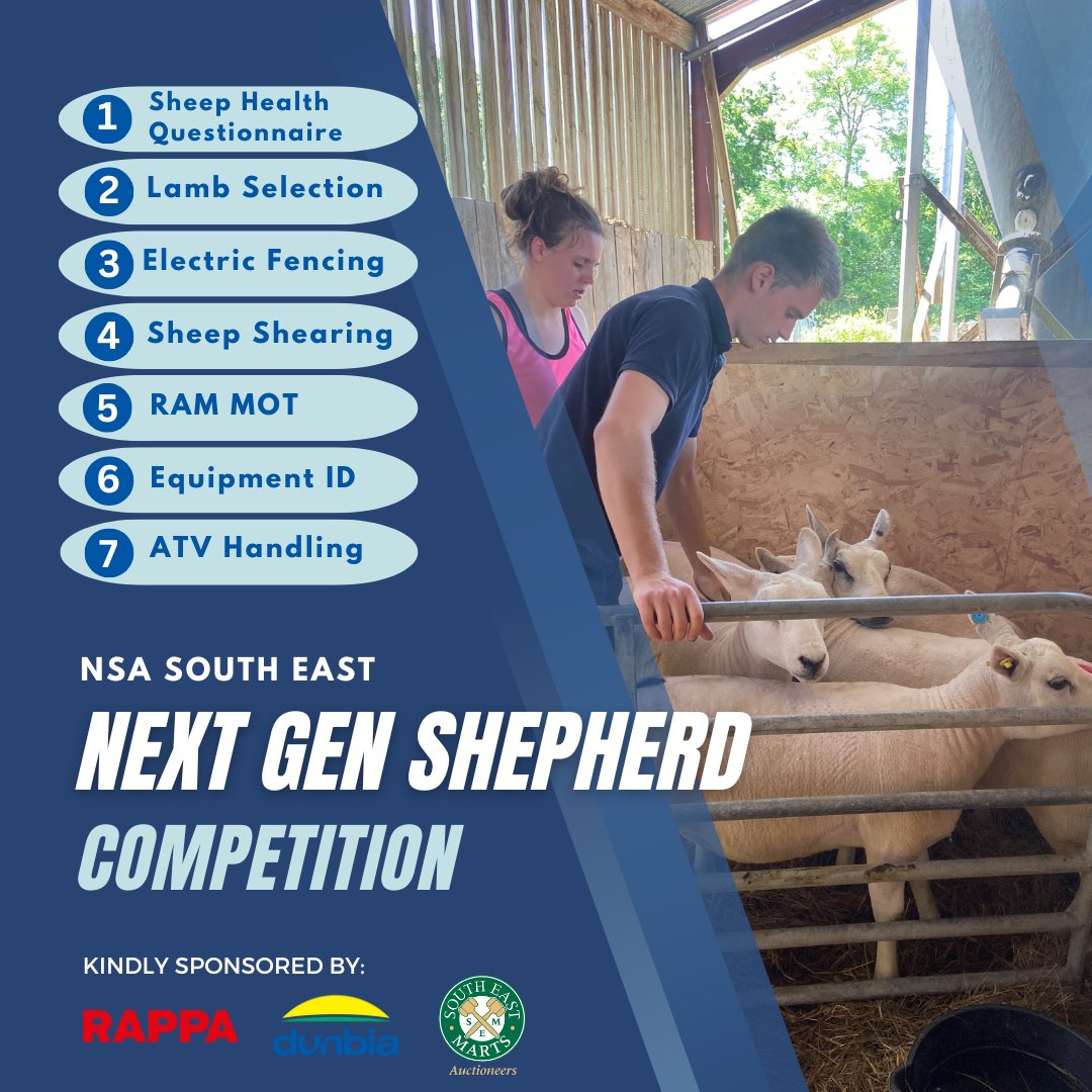 NSA South East Region Next Generation Shepherd competition at Southern Shears UK 🐑

📅Sunday 12 May
⏰8am
📍Copford Farm, Dern Lane, East Sussex, TN21 0PN

Enter now⤵️
go.nationalsheep.org.uk/3EXhn4

Kindly sponsored by:
⭐️@Rappa
⭐️@Dunbia
⭐️@SouthEastMarts