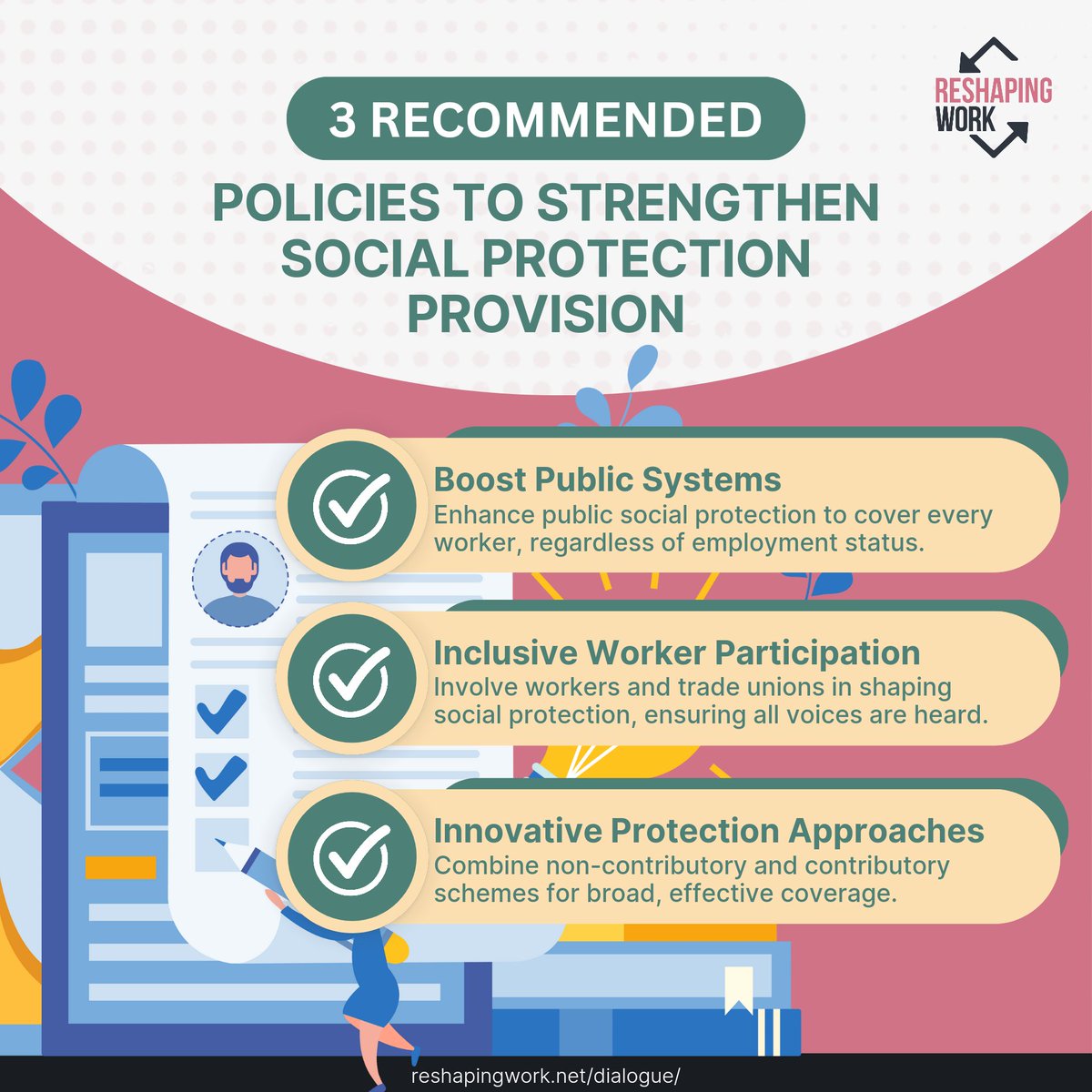 🚀 A Blueprint for Stronger Social Protection 1. Boost Public Systems - We advocate to invest in and strengthen publicly provided social protection systems to safeguard the most vulnerable members of society.