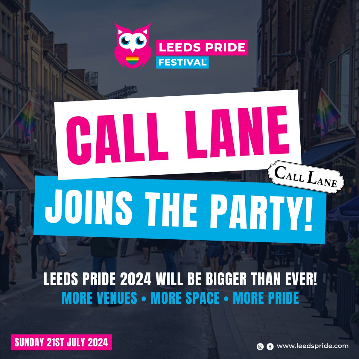 In an exciting development, we can announce that Call Lane will be incorporated into the site plan for the 2024 event!🏳️‍🌈 This expansion promises to provide visitors with more space, additional venues to explore & a fresh dynamic to Yorkshire's BIGGEST LGBTQ+ celebration!🎊