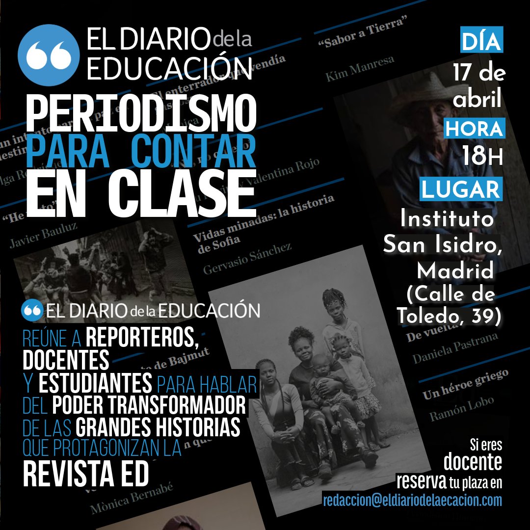 El 17 de abril presentamos ‘Miradas de Periodismo Humano’ en el IES San Isidro. Un número con las aportaciones de <a href="/gervasanchez/">Gervasio Sánchez</a> <a href="/patriciasimon/">Patricia Simón ✍️</a> <a href="/javierbauluz/">Javier Bauluz</a> <a href="/olgarodriguezfr/">Olga Rodríguez Francisco ✍️</a> <a href="/KimManresaFoto/">Kim Manresa Mirabet</a> <a href="/monicagprieto/">Monica G. Prieto</a> Bru Rovira <a href="/monicabernabe1/">Mònica Bernabé</a> y <a href="/danielapastrana/">Daniela Pastrana 🇵🇸</a> eldiariodelaeducacion.com/2024/04/03/el-…