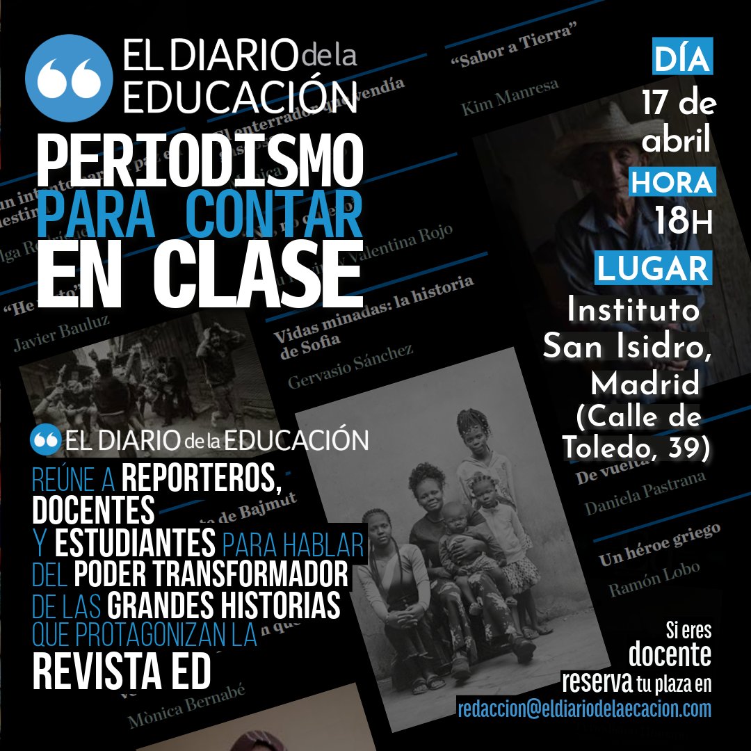 El 17 de abril presentamos ‘Miradas de Periodismo Humano’ en el IES San Isidro. Un número con las aportaciones de @gervasanchez @patriciasimon @javierbauluz @olgarodriguezfr @KimManresaFoto @monicagprieto Bru Rovira @monicabernabe1 y @danielapastrana eldiariodelaeducacion.com/2024/04/03/el-…