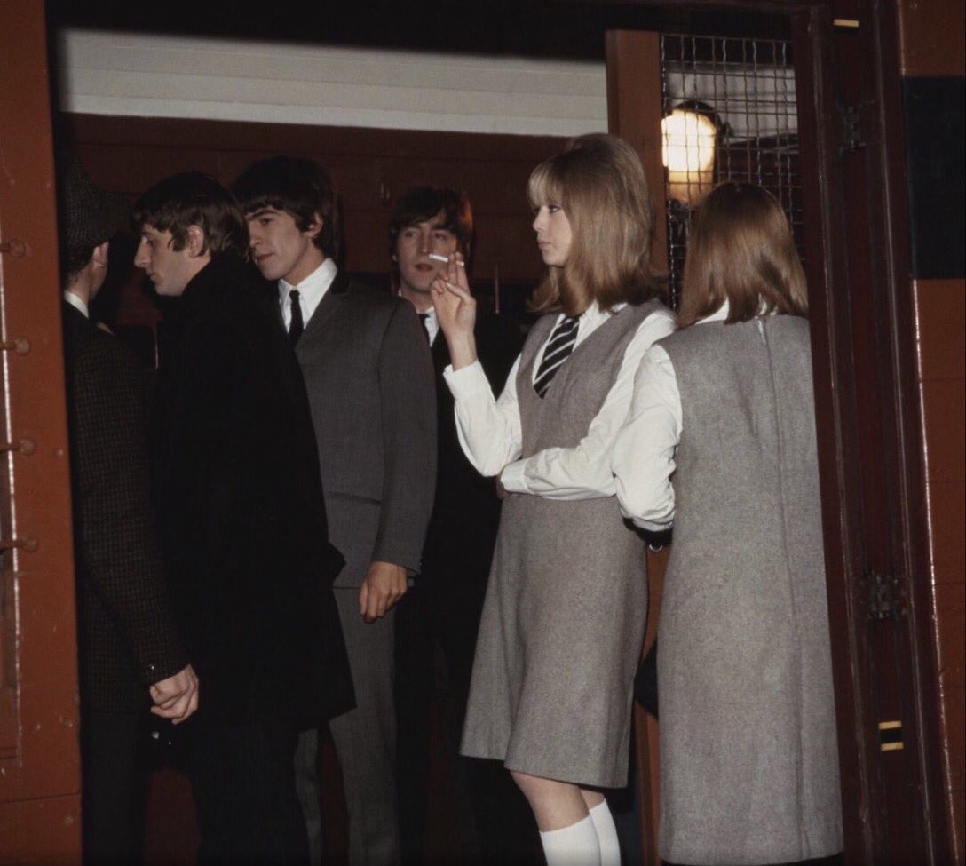 With Pattie Boyd filming A Hard Day’s Night 1964 #TheBeatles #PattieBoyd #aharddaysnight #1960s #sixtiesmovies