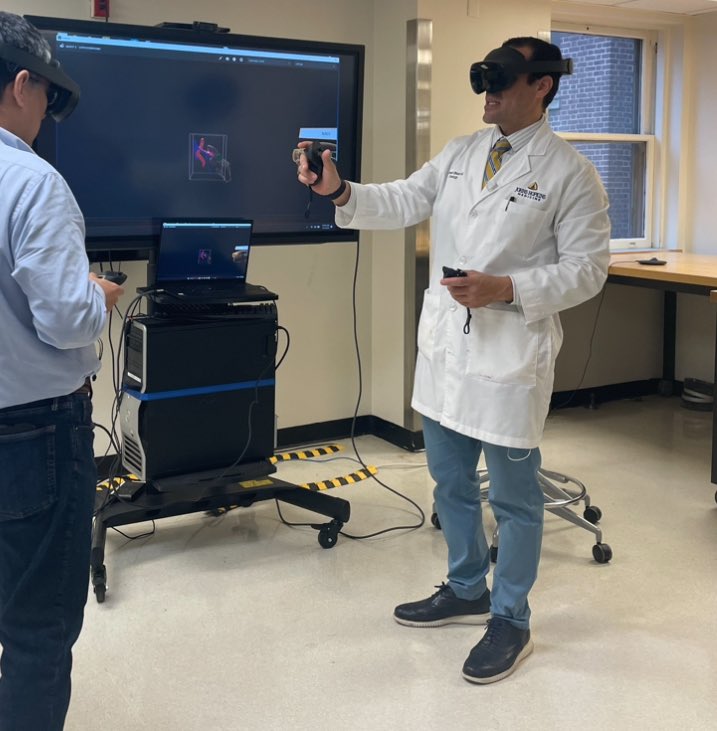 The future of patient centered surgical planning & consent @SimLabJHU @brady_urology . My patient & I meet in the metaverse to discuss surgical plan for excision of a rare complex extra renal tumor encapsulating his renal vasculature using VR patient specific 3D modeling.