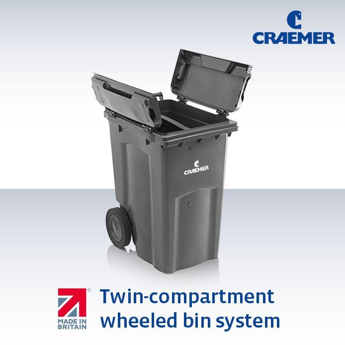 The twin compartment wheeled bin, manufactured in Britain by Craemer, is produced from high-quality, durable PE. Designed for longevity, it features uniform wall thickness and reinforced construction. craemer.com/media/twin-com…