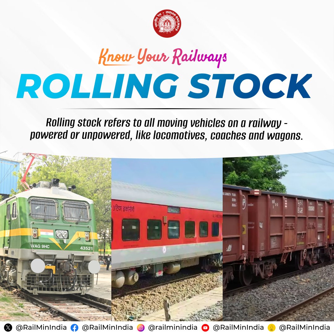 .@RailMinIndia
#KnowYourRailways to feed the Rail Geek in you!

Let's dig into Rolling Stock.