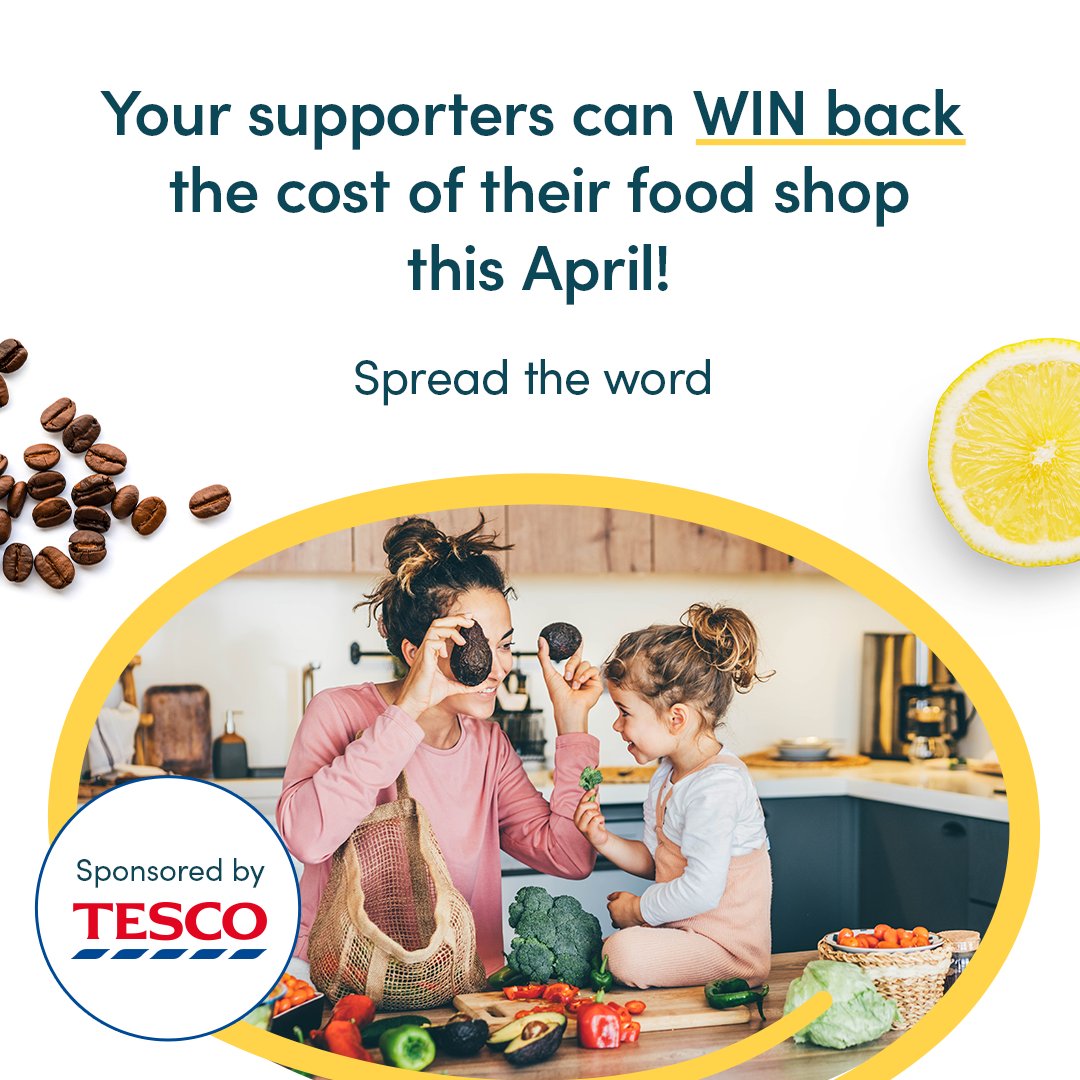Your supporters could win back the cost of your weekly food shop! 🛒 ✨  To be in with the chance of winning, shop with Tesco, Morrisons, ASDA, Sainsbury’s, Waitrose, Iceland, and Ocado via easyfundraising between 1st-28th April. Every shop is an entry!: bit.ly/3vld1gx