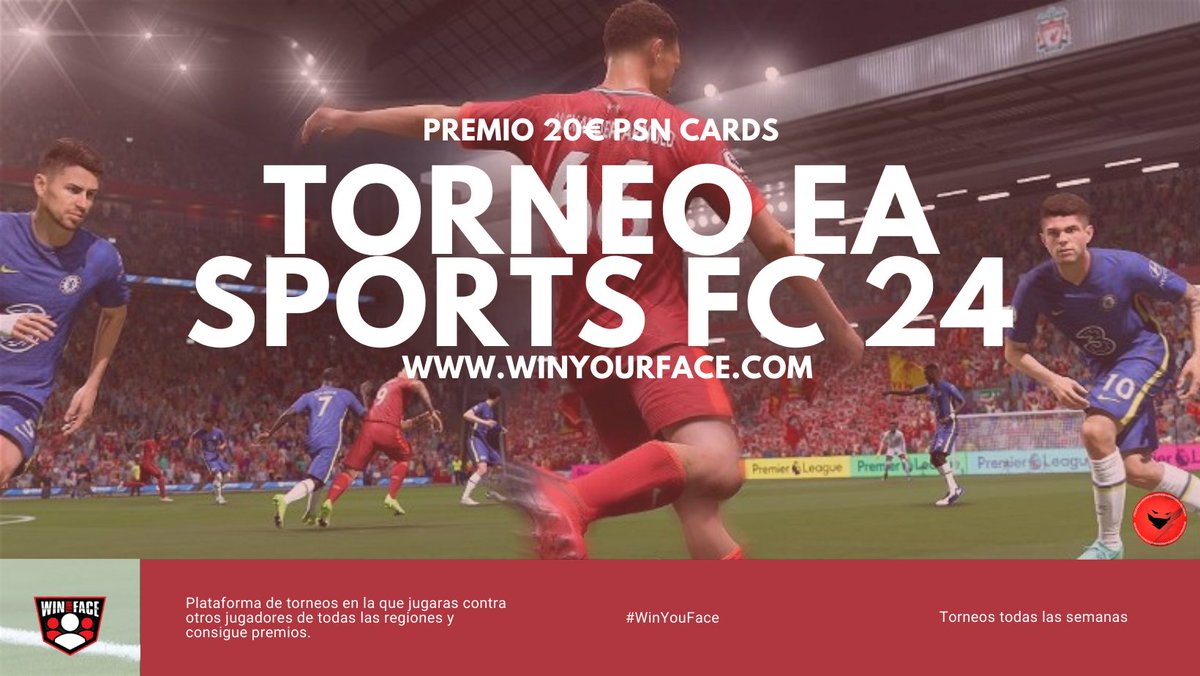 #TorneoDeSportsFC24 | Premio 20€ PSN Cards 8 plazas disponibles 🇪🇺 | 4 de Abril 17:00 Participa: winyourface.com/en/tournament/… #WinYourFace 🤍 🥇