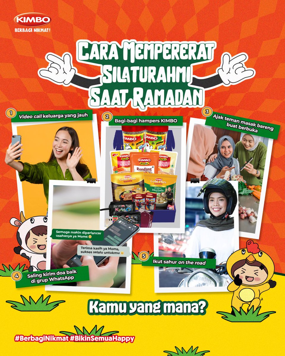 Bulan Ramadan udah minggu terakhir, tapi Silaturahmi jangan sampai kelewat😇

Ada banyak cara buat ngelakuinnya, apalagi yang no.2! Beuhhh pasti yang nerima bakal happy🥳

#Kimbo #BerbagiNikmat #BikinSemuaHappy #LebihMengertiKeluarga #SajianRamadanKimbo