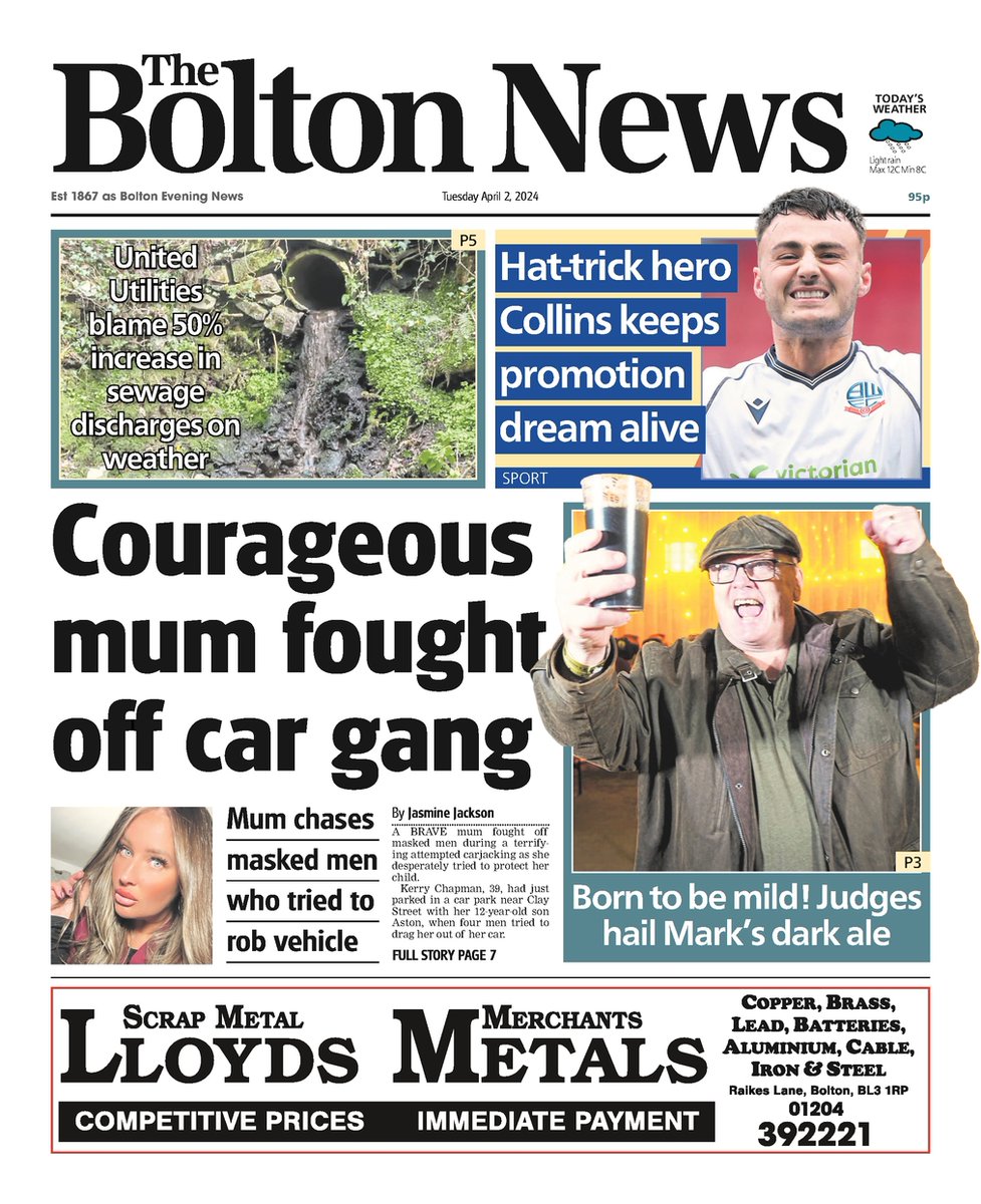 Front page of Tuesday's <a href="/TheBoltonNews/">The Bolton News</a>📰 

#Bolton #GreaterManchester #BuyAPaper #LocalNewsMatters #Newsquest #BWFC #CourtNews #CrimeNews #BoltonWanderers #BoltonNews #BoltonCouncil