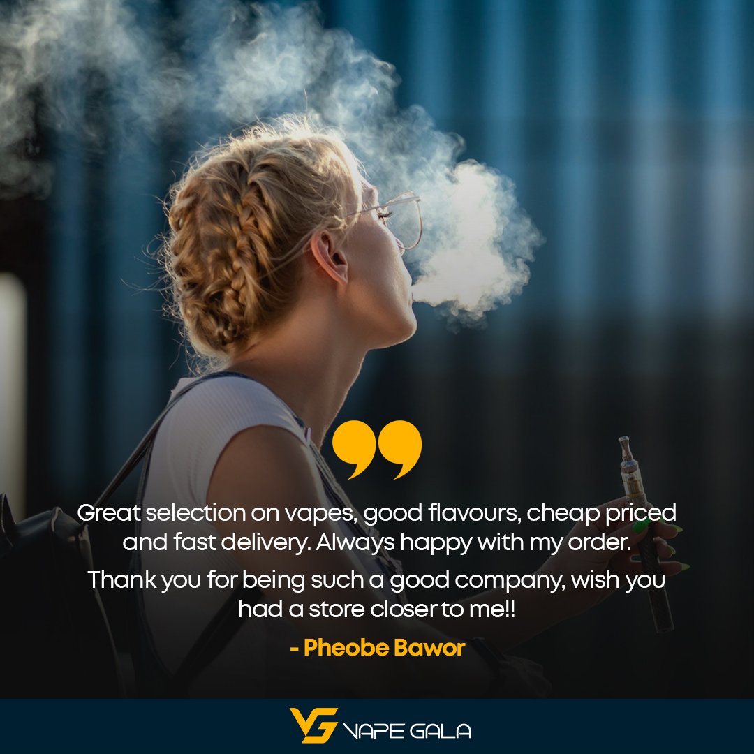 Thanks a lot, Phoebe Bawor, for your kind review! We're so pleased to hear that you're happy with our vape options. Your satisfaction matters most.

#vapegala #customerreview #customerfeedback #vapebold #happycustomer #review #vapelife #vapejourney #ukvape #ukvapeshop
