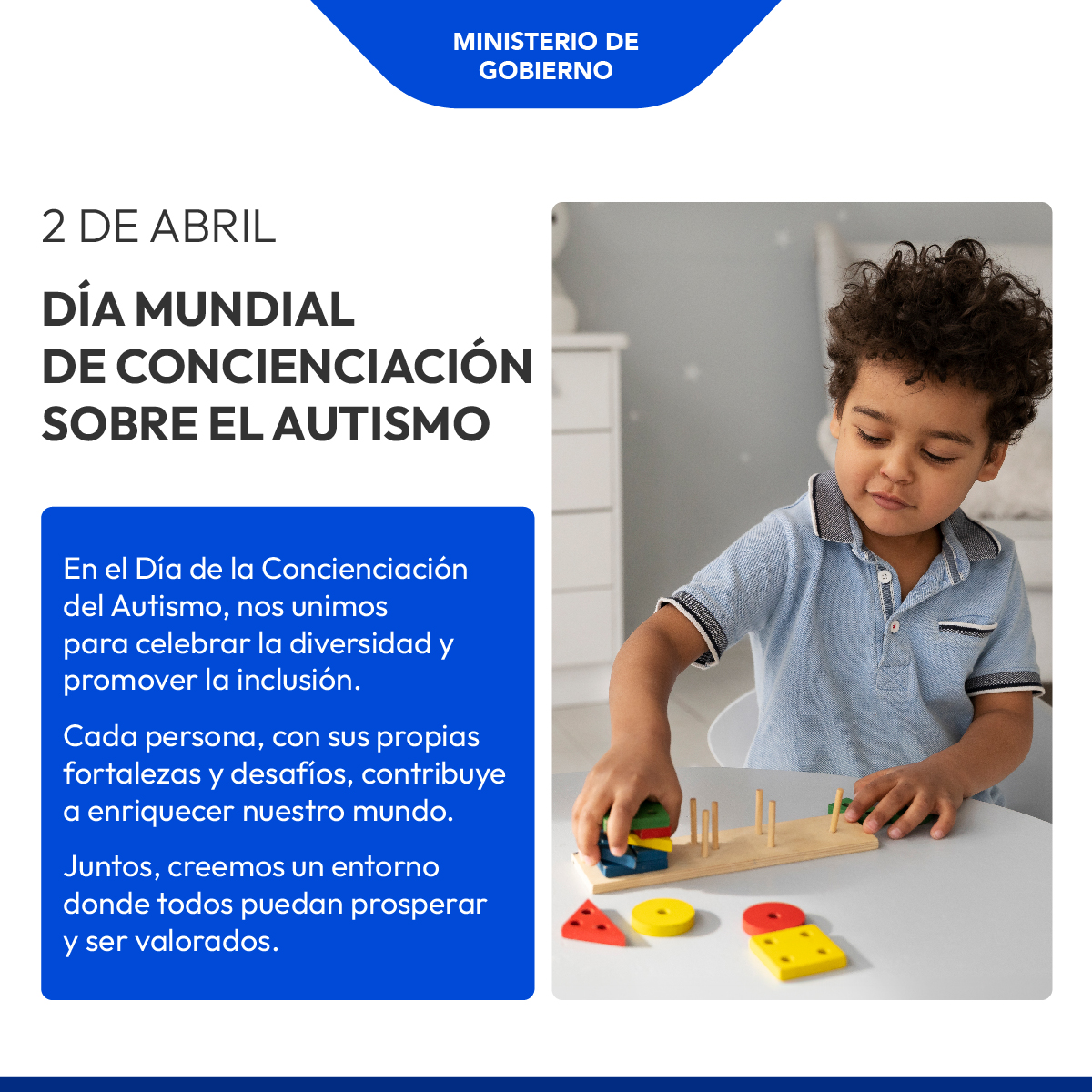 En el Día de la Concientización del Autismo, unámonos para celebrar la diversidad y promover la inclusión. Cada persona es única y valiosa, y juntos podemos crear un mundo más comprensivo y solidario para todos.