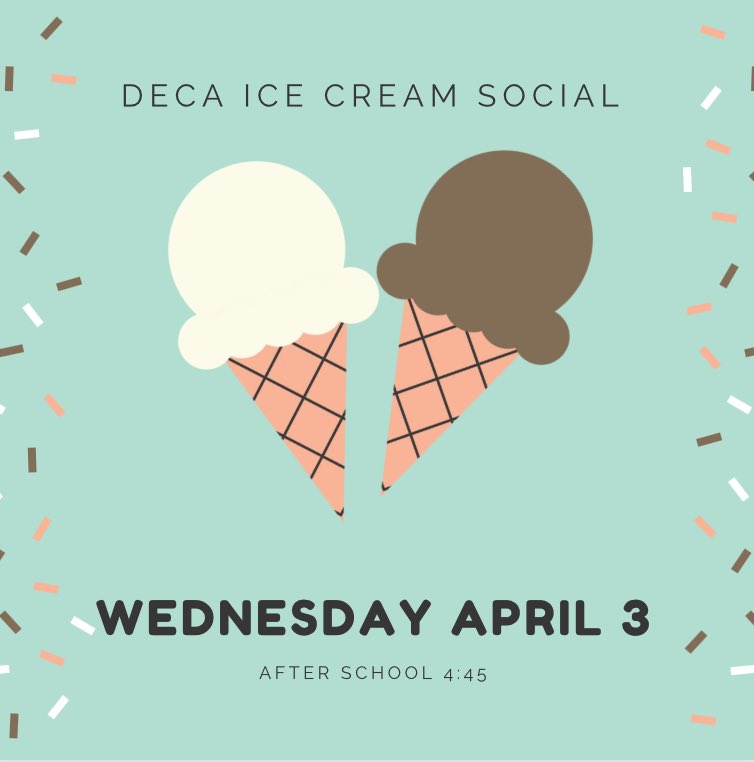 MHS DECA this is your reminder about our ice cream social tomorrow April 3 after school. Remember to vote forms.gle/9dYbnhcDBesTg6… #experiencethedifference
