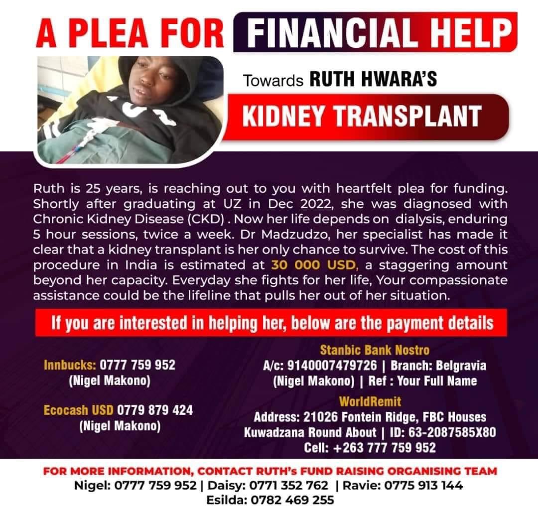 hatiperi_wacho's tweet image. Dear Zimbabwe please retweet 🙏🏼
My name is Gamuchirai Mutsambwa, and I am writing to you today with a heartfelt plea for financial assistance on behalf of a young woman named Ruth D Hwara ,i am her friend and she is now at a state where she cant find financial assistance on her…