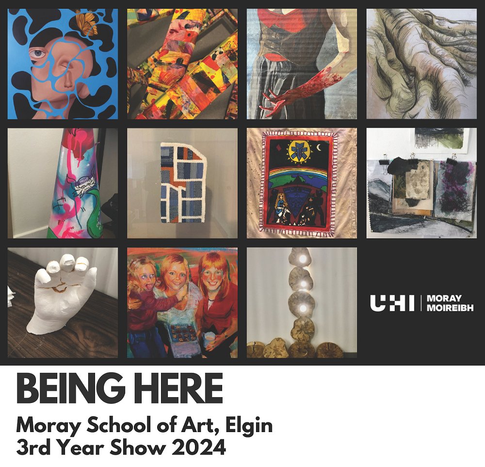 ✨YOU'RE INVITED✨️ Our 3rd year Fine Art degree students are delighted to present their end of year showcase 'Being Here'. Pop along to view the artwork, see our studio spaces and chat to our students: ➕ 22 - 26 April ➕ 10am - 5pm ➕ Moray School of Art #UHIMoray #ThinkUHI