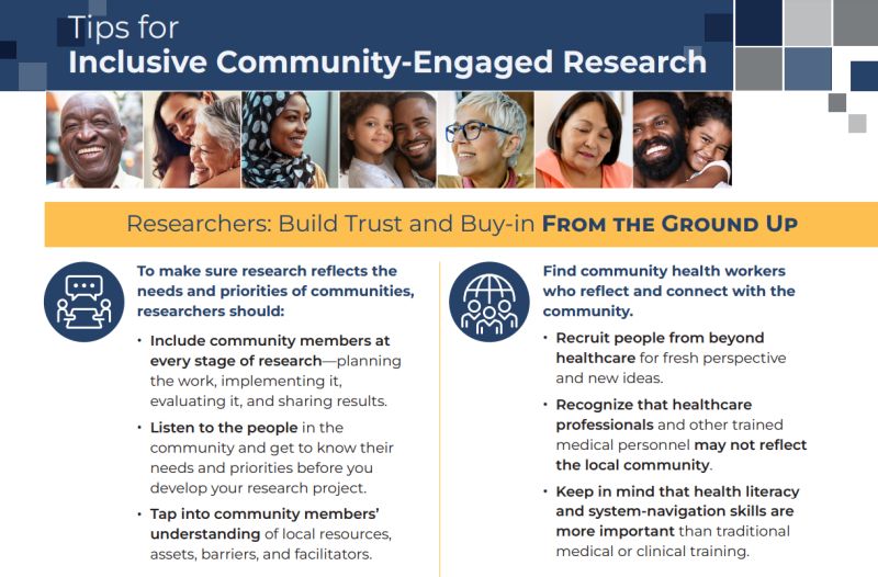 Researchers: Working with community health workers who reflect and connect with the community can foster trust in #CommunityEngagedResearch. Learn about how you can start your journey towards more inclusive and impactful research collaborations: bit.ly/475YXFf
