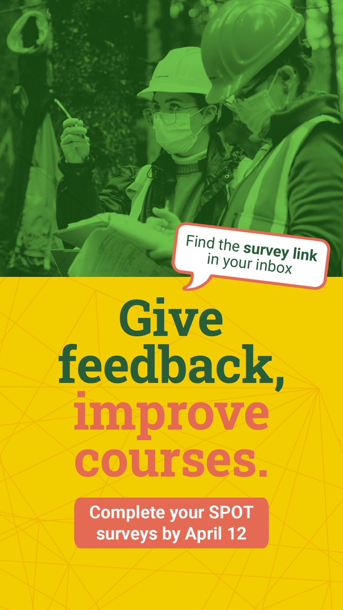 The SPOT surveys open today! Your feedback helps shape instruction and curriculum for years to come. Answers are completely anonymous and play an important role in teaching at #UAlberta. Find the link in your inbox!