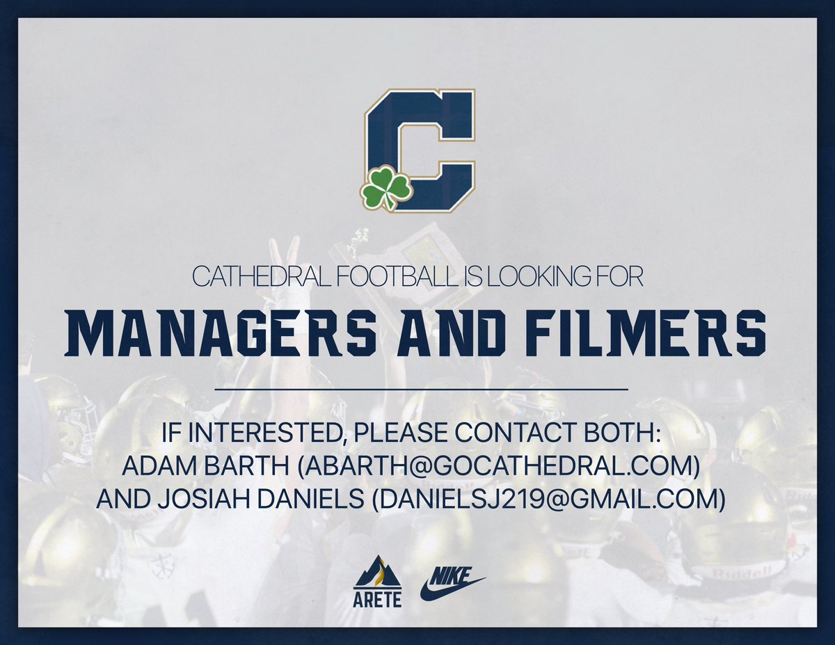 ☘️🏈 is looking for Managers and Filmers Please contact @CoachABarth & @CoachJMDaniels via email if interested