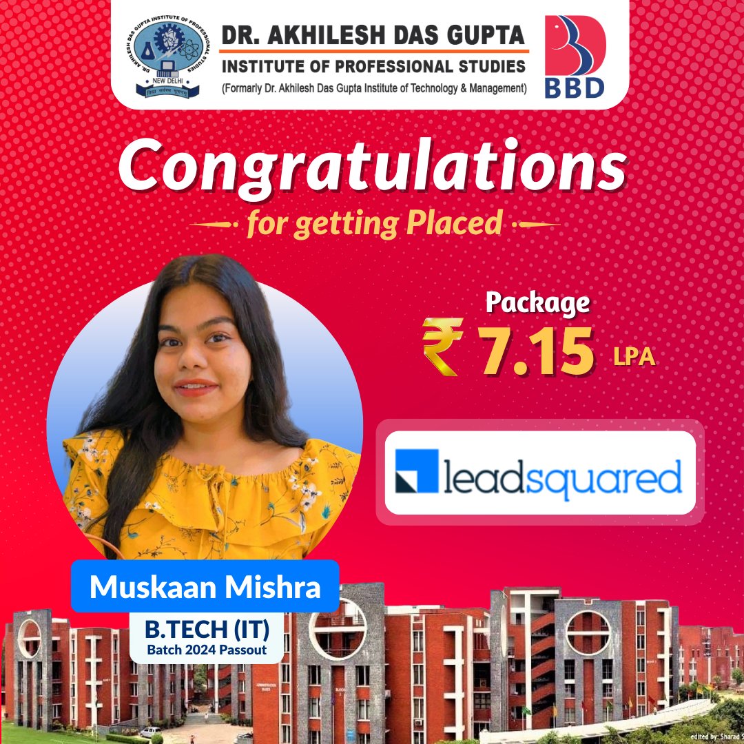 adgips's tweet photo. #Congratulations Muskaan - https://t.co/hxzzE1X6hn. (IT) Batch 2020-24 for final selection in #LeadSquared
#adgips #adgipsdelhi #bbd #bbdgroup #placement #shapinggenerations #IT https://t.co/v7V9aUVkoO