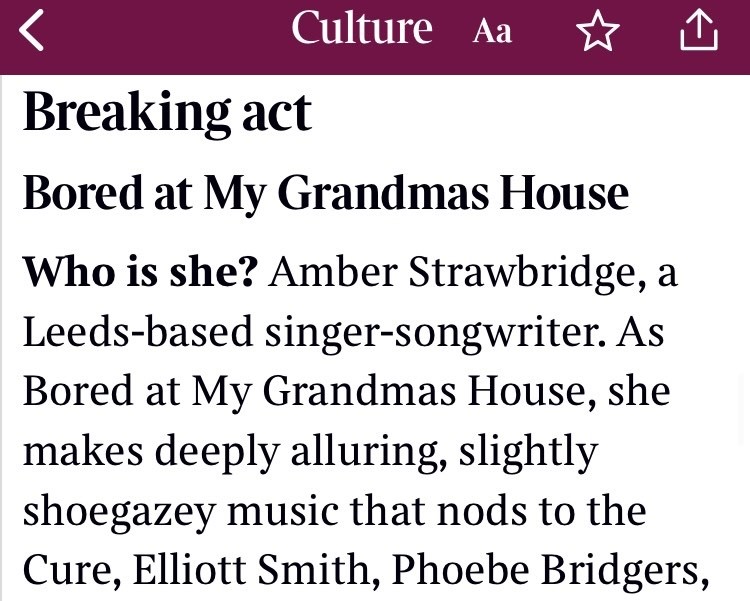 Bored at My Grandmas House (@boredatmygrans) is this weekend's Sunday Times: Breaking Act 🗞️ thetimes.co.uk/article/83094b… 📀@ClueRecords / @EMINorthRecords ✏️@dancairns123 📍@timesculture