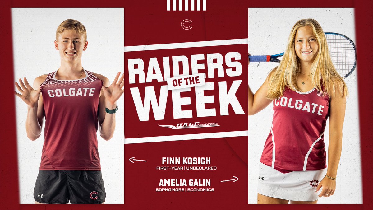𝐑𝐚𝐢𝐝𝐞𝐫𝐬 𝐨𝐟 𝐭𝐡𝐞 𝐖𝐞𝐞𝐤! 🏃‍♂️ Finn Kosich of @ColgateXCTF won the 800m and helped win the 4x400 relay at the Hamilton College Invitational. 🎾 Amelia Galin of @ColgateMWTennis won in 1st doubles and 2nd singles when Colgate beat Bucknell for the 1st time in 7️⃣ years.