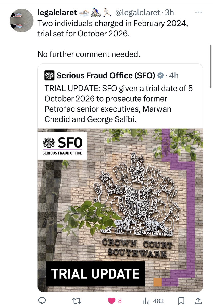 2014-15 we completed 3x more fraud prosecutions as in 2023 but half the time bailed fraud trials Oct-Dec 2023 A record average 4 yrs 10mths Including 1yr 10mths charge to complete Oct-Dec 2014 2yrs 8mths Inc 9mths charge to complete Now it’s 2yr 8mths wait post charge 👇🏾