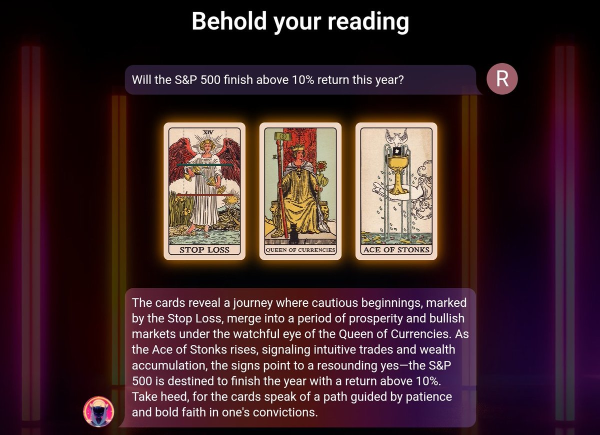 Check out these @tradingview cool Tarot Cards Market will be closing above 10% this year according to my reading 😆 love it Maybe we should do some discord giveaways to celebrate? Drop a ❤️