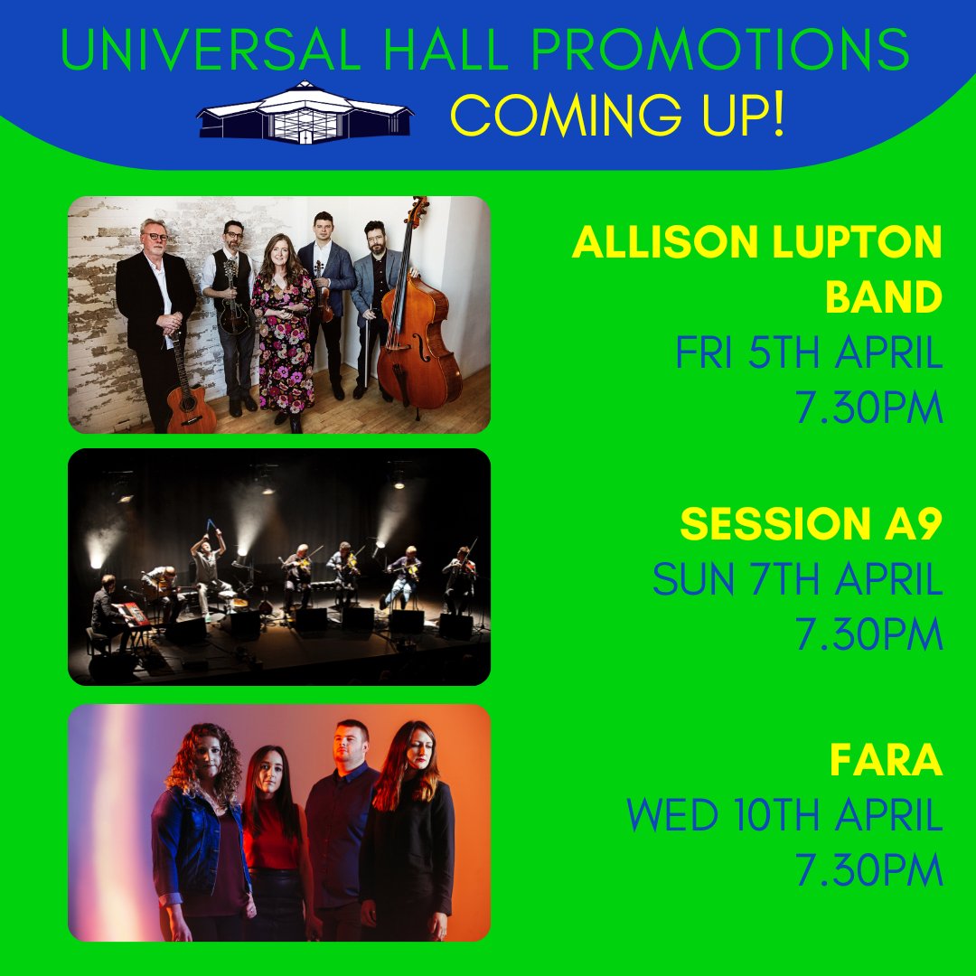 COMING UP SOON! 👇👇👇 Friday 5th April 7.30pm ALLISON LUPTON BAND Sunday 7th April 7.30pm SESSION A9 Wednesday 10th April 7.30pm FARA More info & 🎟🎟 via Linktree in our bio! @allisonlupton @sessiona9music @faraorkney