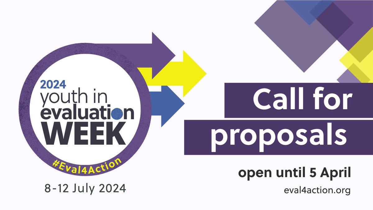 Have an event idea for Youth in Evaluation week 2024? Don't miss this opportunity & submit an event proposal! 🗓️Deadline 5 April eval4action.org/youthinevalwee… #Eval4ction
