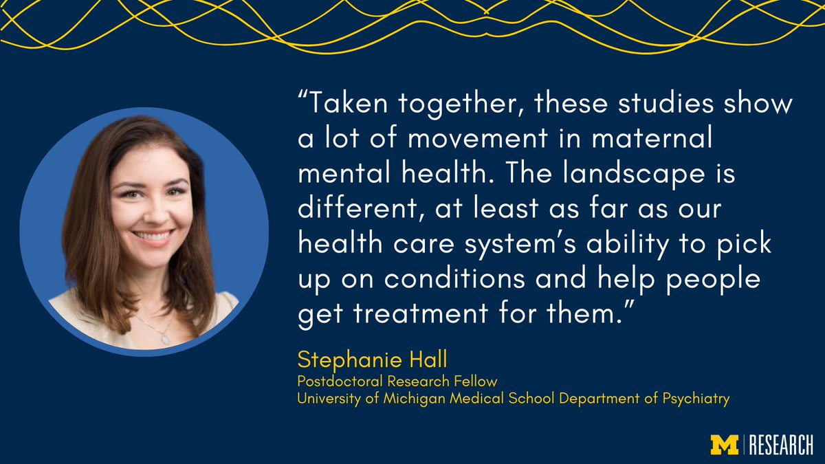 Mental health issues during pregnancy or the first year of parenthood have a much greater chance of getting detected and treated now than just over a decade ago, according to a trio of new studies from a team at @UMichMedicine. myumi.ch/3Q56Q