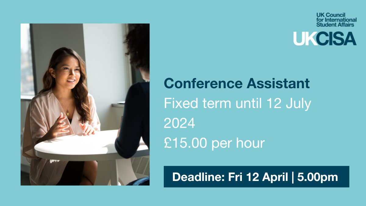 📢 Join the UKCISA team! We're recruiting for a Conference Assistant to join us to support UKCISA in the leadup, set up and smooth running of the UKCISA Annual conference at the University of Kent (25-27 June). Apply today 👇 ukcisa.org.uk/vacancies