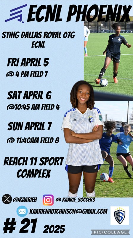 Excited for #ECNLPHX this wknd!  Coaches, come check us out!  <a href="/stngroyal07ecnl/">Sting Royal 07 ECNL</a> <a href="/ECNLgirls/">ECNL Girls</a> <a href="/ImYouthSoccer/">ECNL/GA/Recruiting/College Soccer</a> <a href="/ImCollegeSoccer/">College Soccer Truth ™</a> <a href="/teamgiveandgo/">Team Give & Go</a> <a href="/TheSoccerWire/">SoccerWire</a> <a href="/TopDrawerSoccer/">TopDrawerSoccer</a>