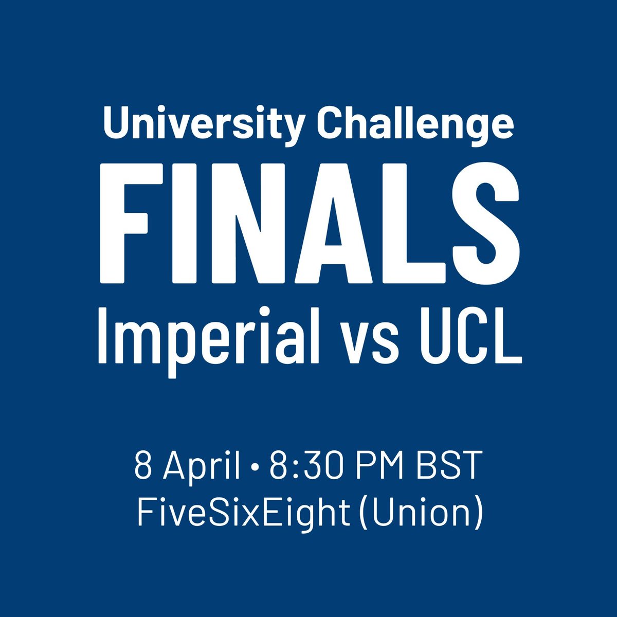 We'll be watching the final of #UniversityChallenge at FiveSixEight at @icunion on 8 April - come along and cheer on the Imperial team!