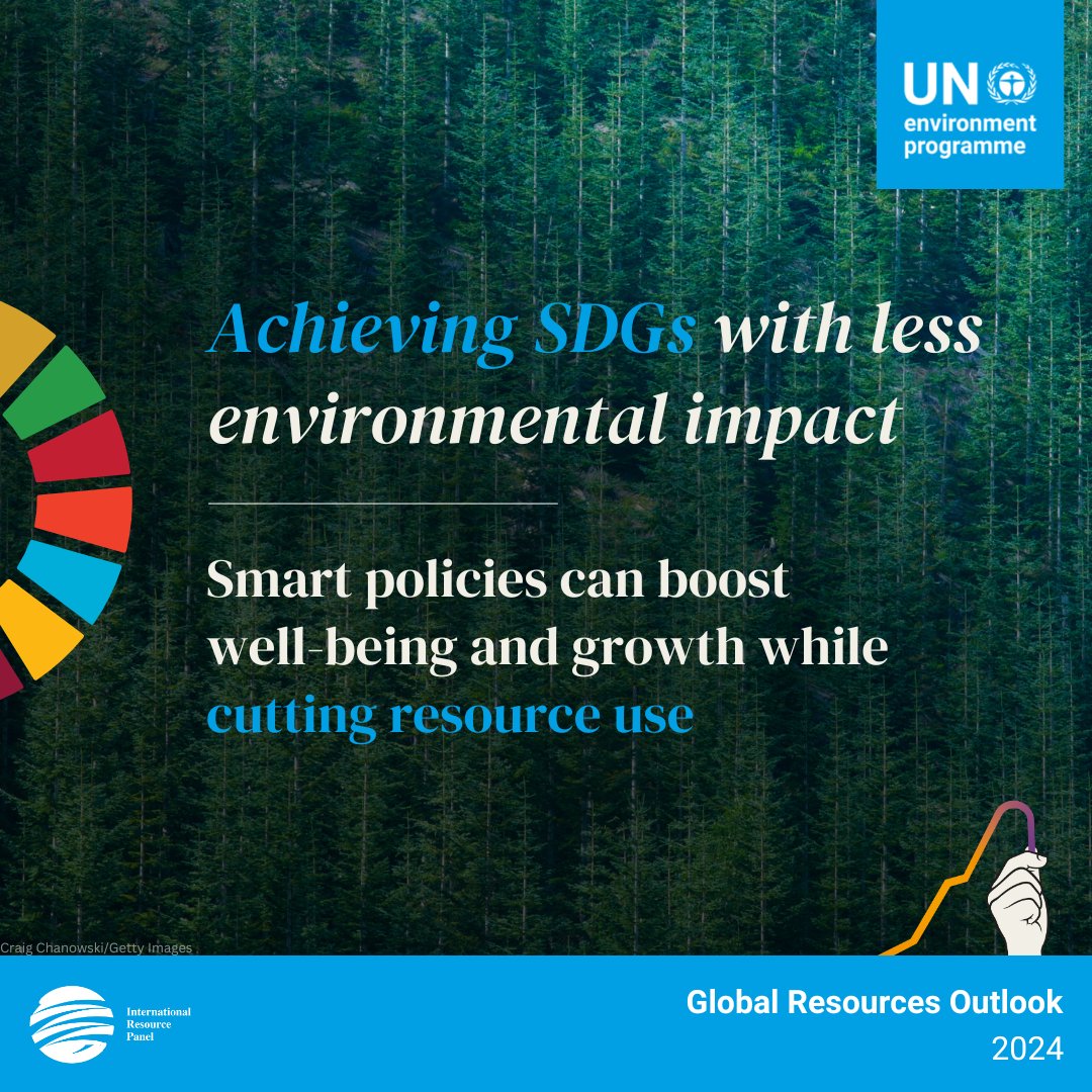 To achieve the #GlobalGoals with justice and equity, reducing resource use while boosting well-being is essential. IRP’s Global Resources Outlook 2024 shows that economies and well-being can grow hand in hand with less resource use and impacts: bit.ly/42VDttm