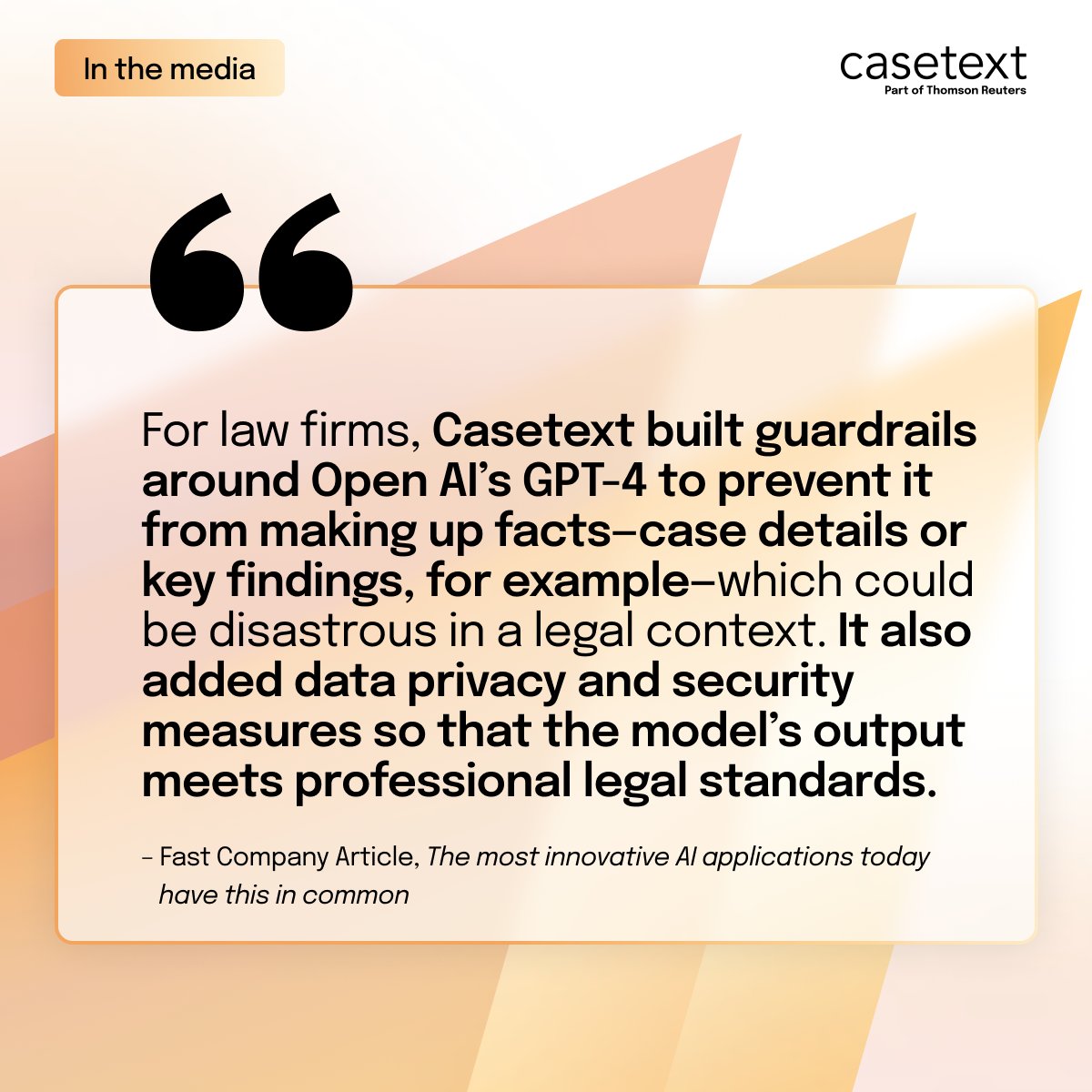 Some of the most effective #GenAI  applications, such as CoCounsel from @Casetext, go beyond just using powerful LLM technology. By combining GPT-4 with access to verified legal data, CoCounsel delivers  trustworthy results lawyers can rely on. 

fastcompany.com/91033174/appli…