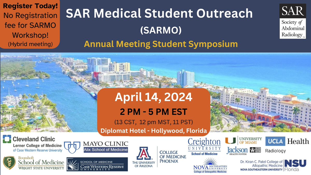 🚨💥🚨 Medical students and trainees, grab your free spot at the SARMO workshop! Join us on April 14 at the Diplomat Hotel, Hollywood, FL.✅🚨💥🚨 Sign up now: abdominalradiology.site-ym.com/page/SARMO24