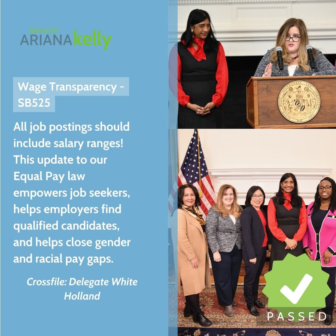 Salary transparency in job postings is important – that’s why @voteforjenwhite and I sponsored SB525/HB649 Wage Range Transparency. SB525 passed the MGA today with the help of @NWLC and @mdeconomy and both bills are headed to Governor Moore’s desk!