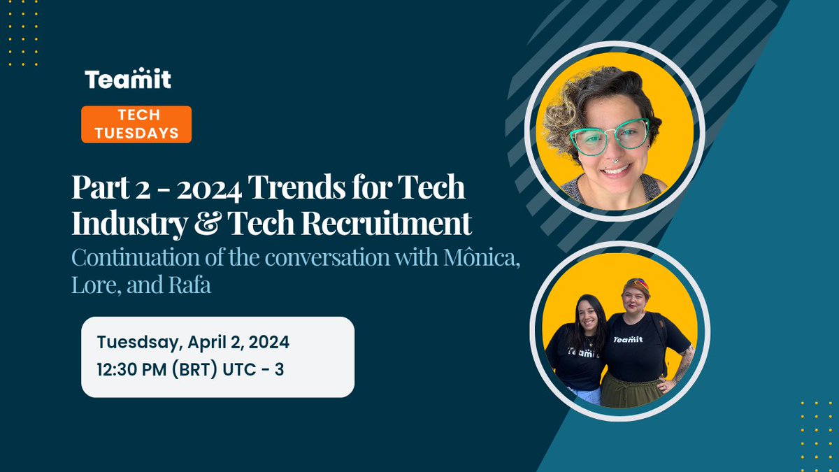In 10 minutes! Continuation of the conversation with our Talent Advisors. We're going to continue to explore the latest trends in the tech industry for 2024, market rates and salaries, key roles, and insights on potential layoffs. 
The conversation is happening in Portuguese.
