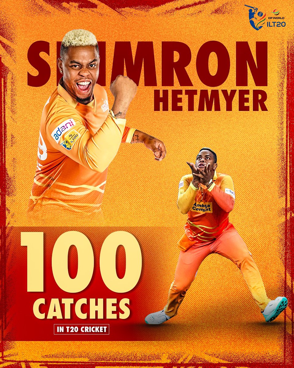 𝐀 𝐋𝐈𝐕𝐄 𝐖𝐈𝐑𝐄 𝐎𝐍 𝐓𝐇𝐄 𝐅𝐈𝐄𝐋𝐃 💪 Shimron Hetmyer is now part of the 100 catches club in T20 cricket! 🤩 #DPWorldILT20 #AllInForCricket