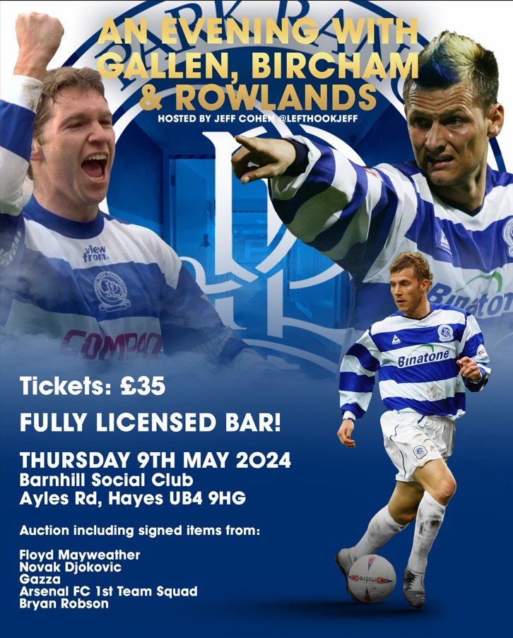 Next month there's a fan-organised evening with three R's legends 💙🤍 Contact @lefthookqpr for tickets 🎫