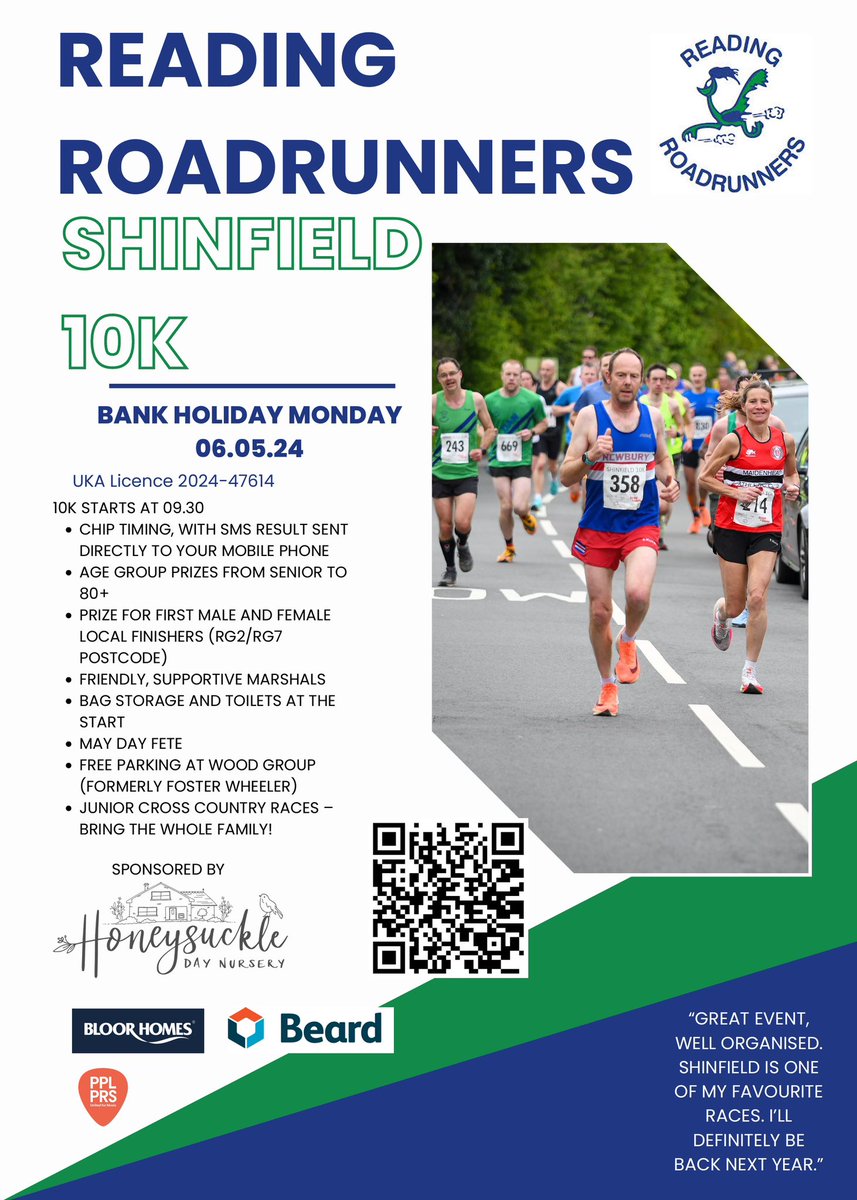 Less than 5 weeks til’ the Shinfield 10k and Junior Races. <a href="/Prospectparkrun/">Prospect parkrun</a>  <a href="/runABCsouth/">runABC South</a> <a href="/Woodleyparkrun/">Woodley parkrun</a> <a href="/dintonparkrun/">Dinton Pastures parkrun</a> <a href="/henleyparkrun/">Henley-on-Thames parkrun</a> <a href="/Didcotparkrun/">Didcot parkrun</a> <a href="/Woodleyjparkrun/">Woodleyjuniorparkrun</a> @ReadingJoggers <a href="/ReadingAc/">Reading Ac</a> 
Enter today
readingroadrunners.org/races/shinfiel…