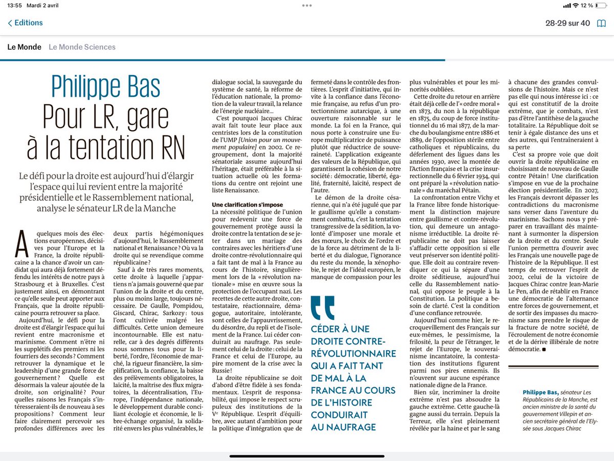 BasPhilippe's tweet photo. Le Monde a publié aujourd’hui ce texte de fidélité à la vision politique de Jacques #Chirac, qui fut aussi celle de Georges #Pompidou, en ce 50ème anniversaire de sa disparition. https://t.co/HYqD1dfDCZ