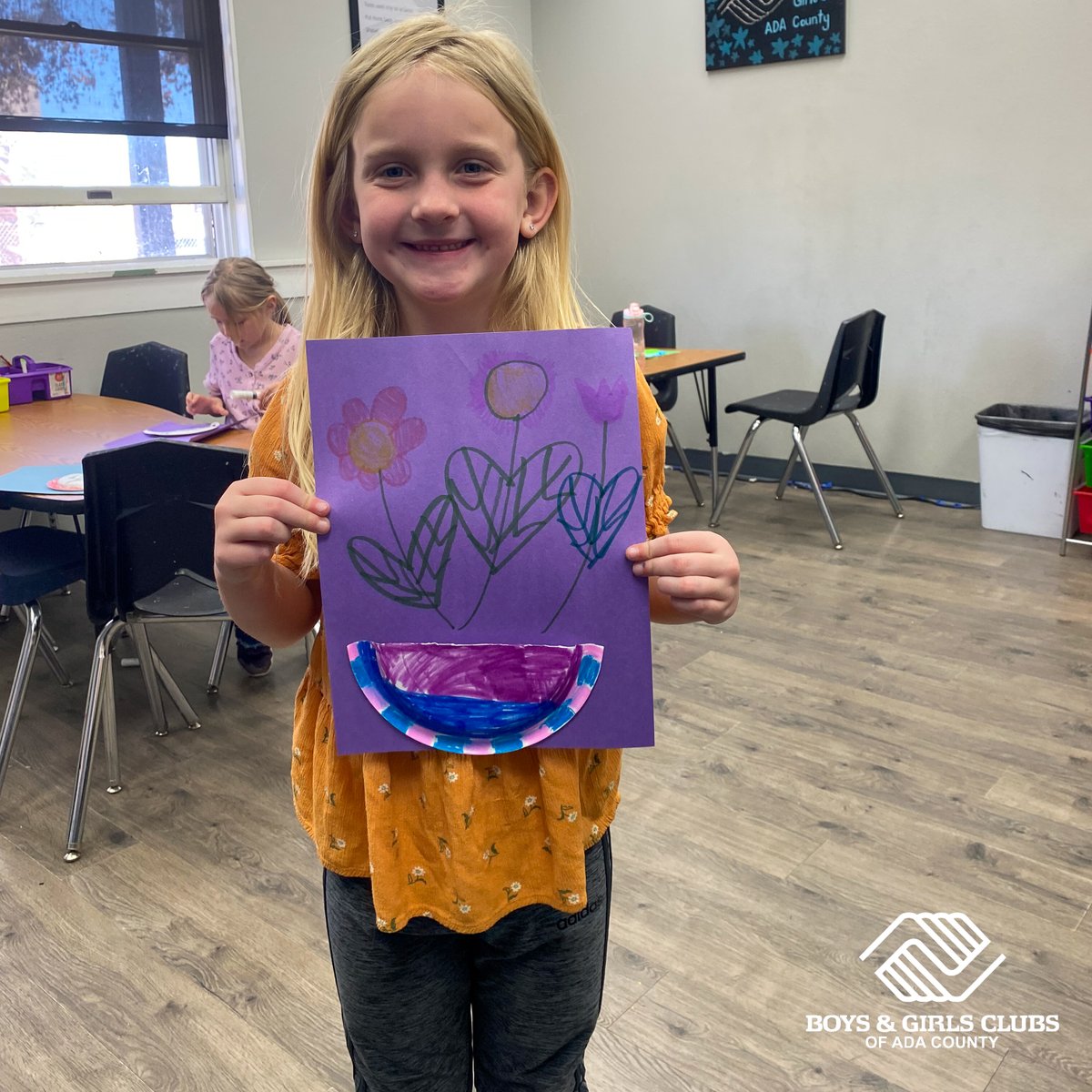 The <a href="/Adaclubs/">Boys & Girls Clubs of Ada County</a> Meridian, K through 1st grade used paper plates, markers, and construction paper to create these little springtime masterpieces! Club members used this as an opportunity to make a gift for a loved one while others chose to showcase their work on the Spotlight board!