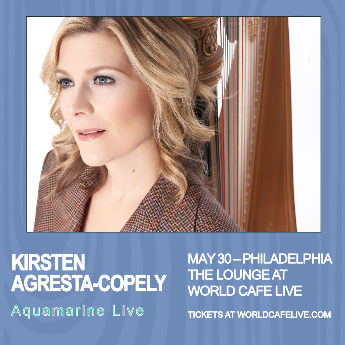 *Just Announced* Award-winning harpist and composer @kcopelymusic performs her Grammy-nominated album 'Aquamarine' with mesmerizing visuals by artist Laurie Olinder in The Lounge on May 30! Tickets go on sale 12pm Friday: tinyurl.com/4n5mk6we