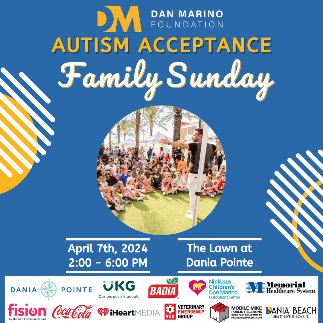 Mark your calendars! Join us for an uplifting Autism Acceptance Family Sunday event on April 7th at Dania Pointe! Let's celebrate inclusion and embrace diversity together. Check the link in our Bio for your FREE ticket!
