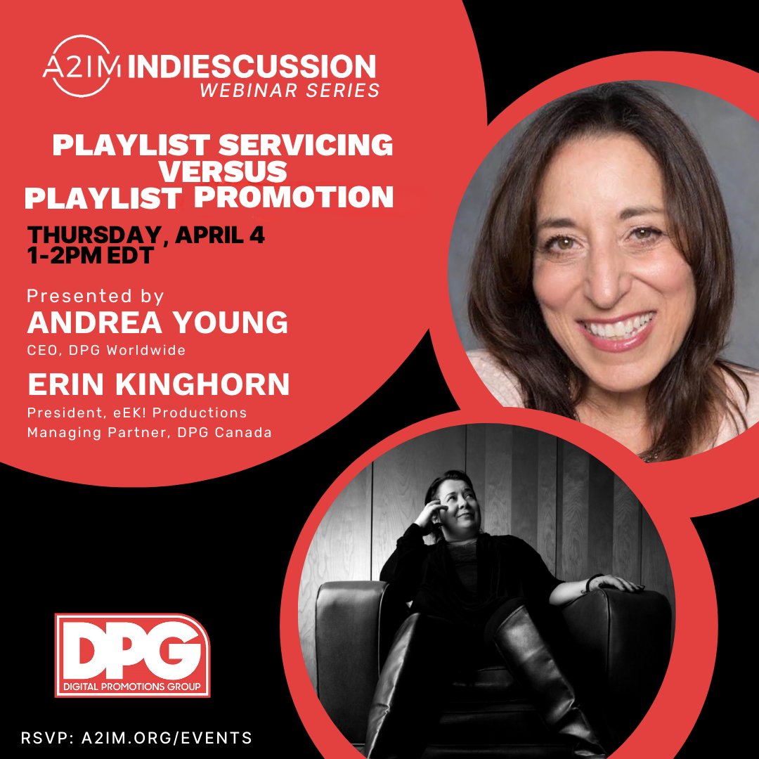 This Thurs. at 1pm ET join our Indiescussion webinar with @dpgworldwide1 as they delve into the intricacies of the playlist ecosystem and the dynamic landscape of DSPs. 🌟We invite established/emerging artists + labels and their dedicated teams! RSVP: bit.ly/3J0vSAD