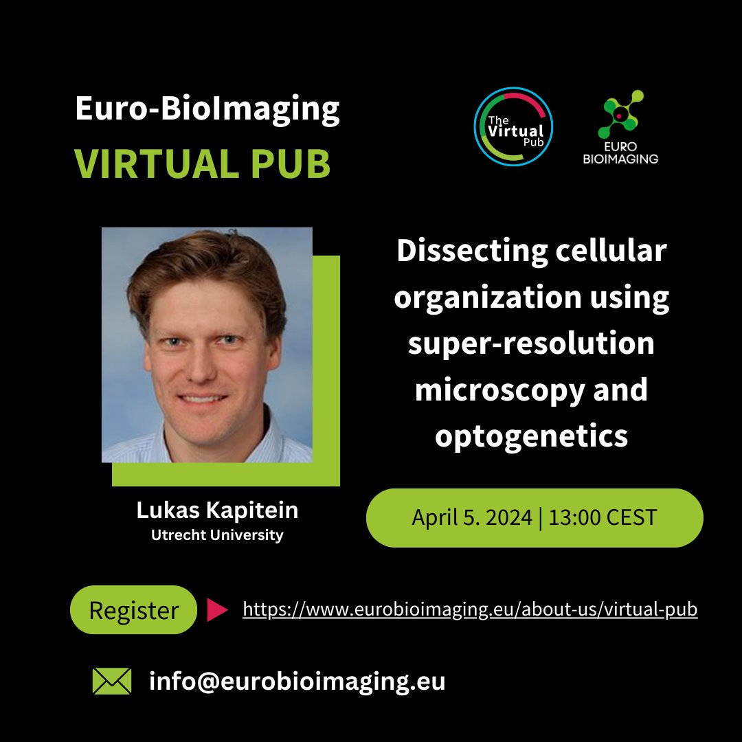 At this Friday's #VirtualPub, we welcome Lukas Kapitein, Utrecht University, on "Dissecting cellular organization using super-resolution microscopy and optogenetics."
🗓️Friday, April 5 @ 13:00 CEST
Register here⤵️
eurobioimaging.eu/about-us/virtu…
