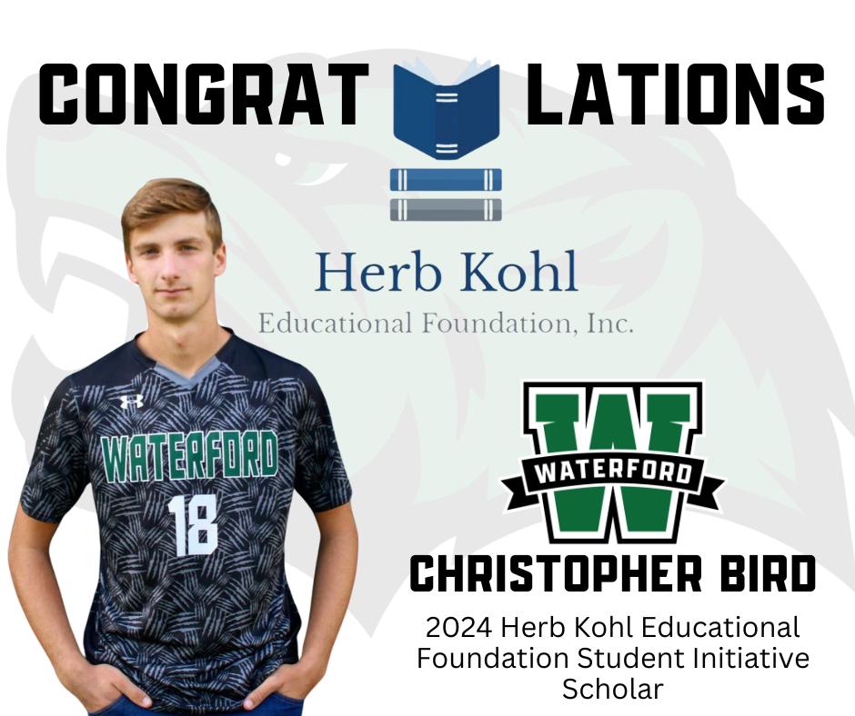 Please join us in congratulating Christopher Bird as he is a 2024 Herb Kohl Educational Foundation Student Initiative Scholar!