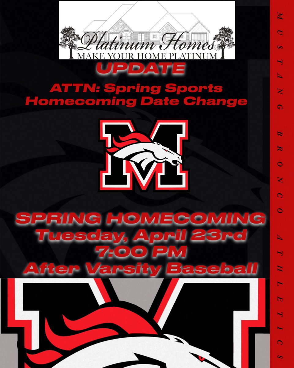 🐴👑SPRING SPORTS HOMECOMING UPDATE! @MustangSchools @MHS_Broncos @MHStheStable